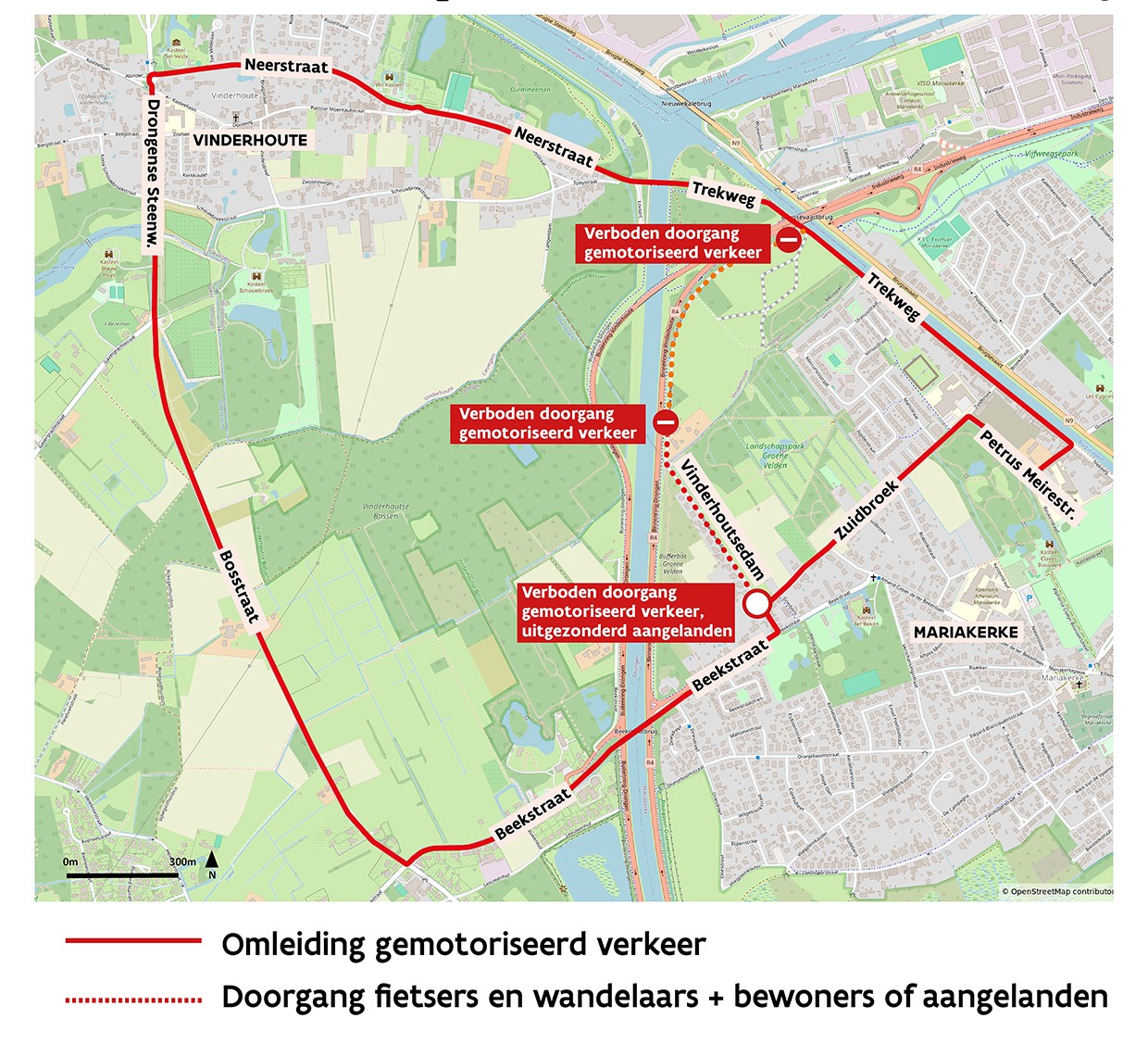 Omleidingsroute werken Vinderhoutsedam