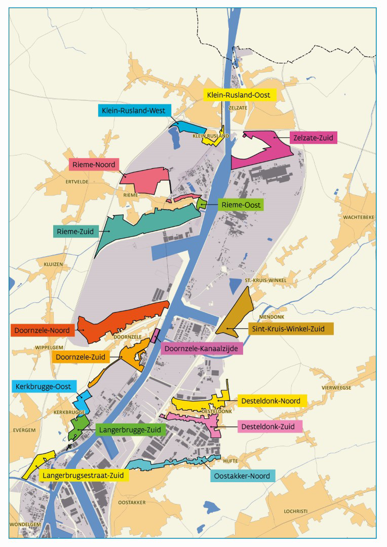 Kaart met de koppelingsgebieden