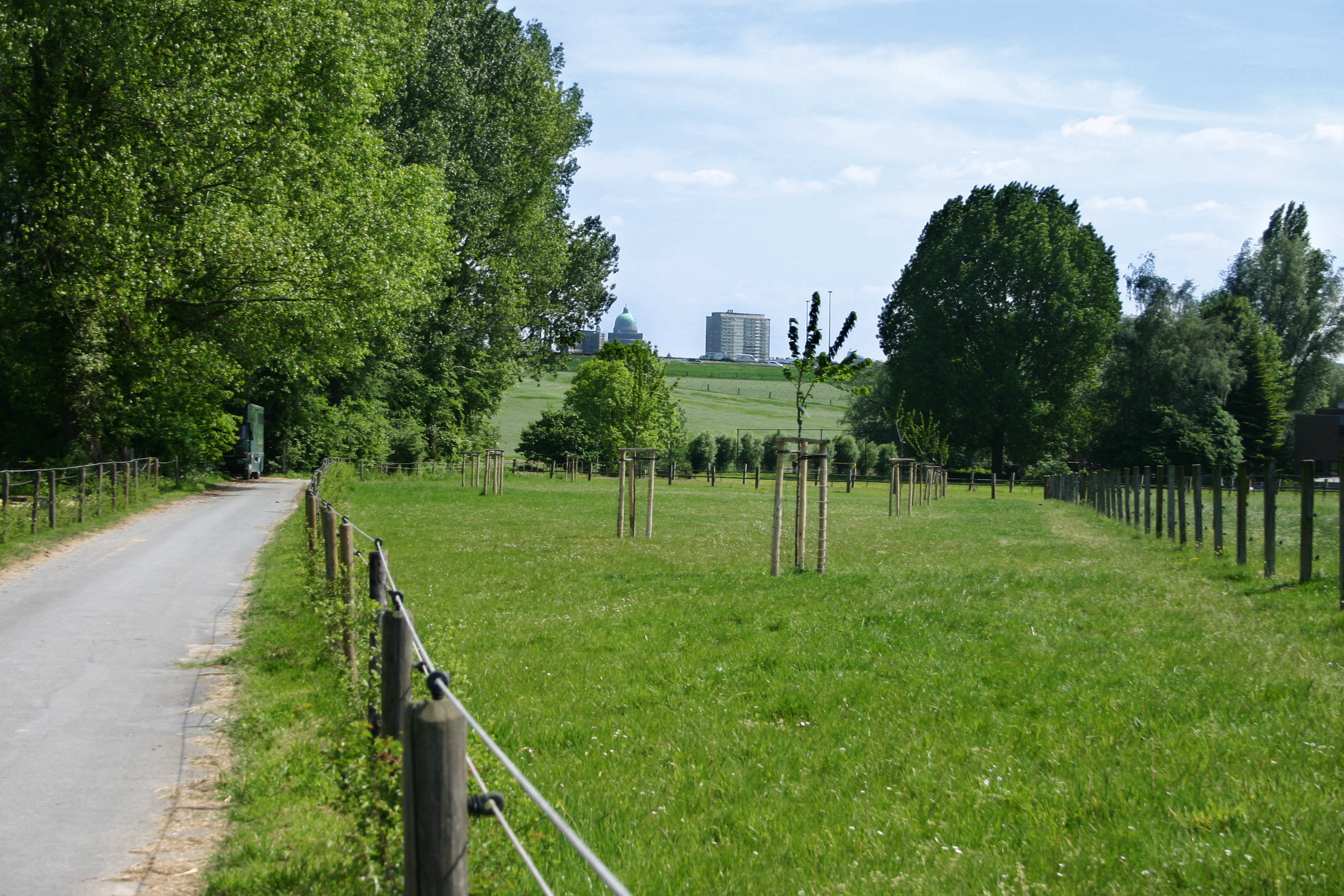 Foto toont locatie in de Vlaamse Rand met basiliek van Koekelberg in de achtergrond