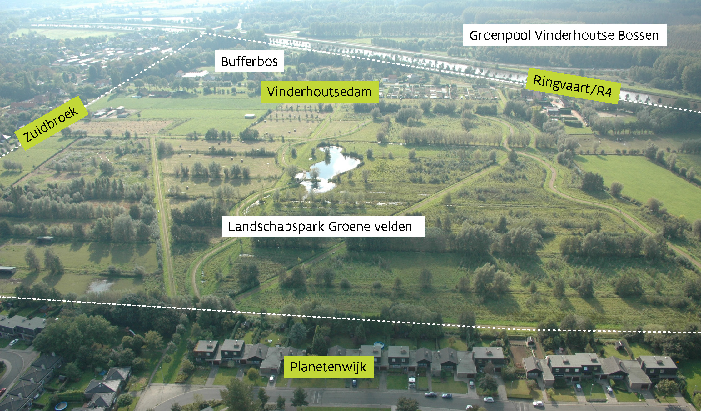luchtfoto situering landschapspark in de omgeving