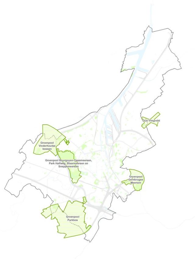 5 groenpolen in Gent (kaart StadGent)