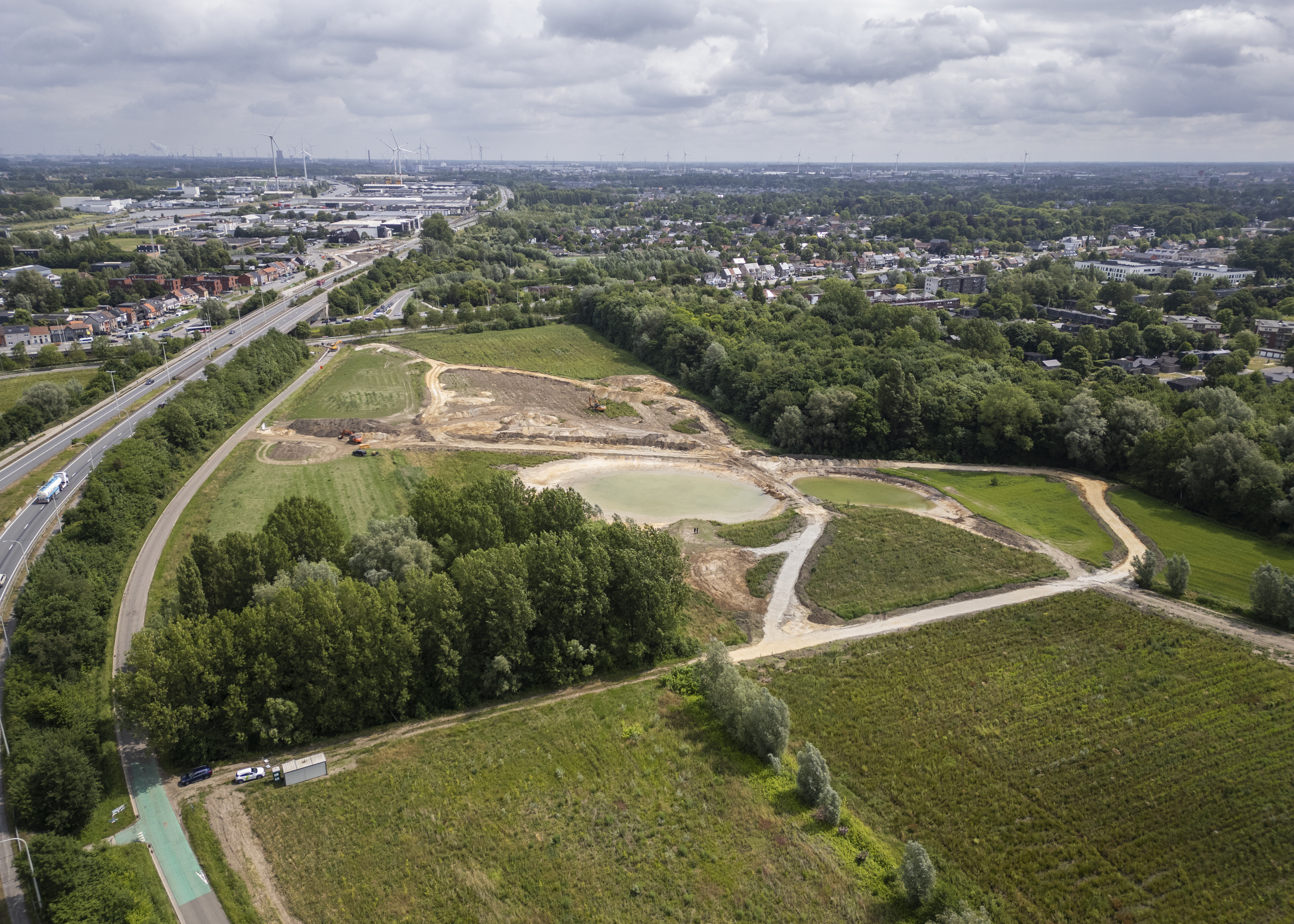 dronebeeld werken zone groene velden noord (c) proivncie Oost-Vlaanderen