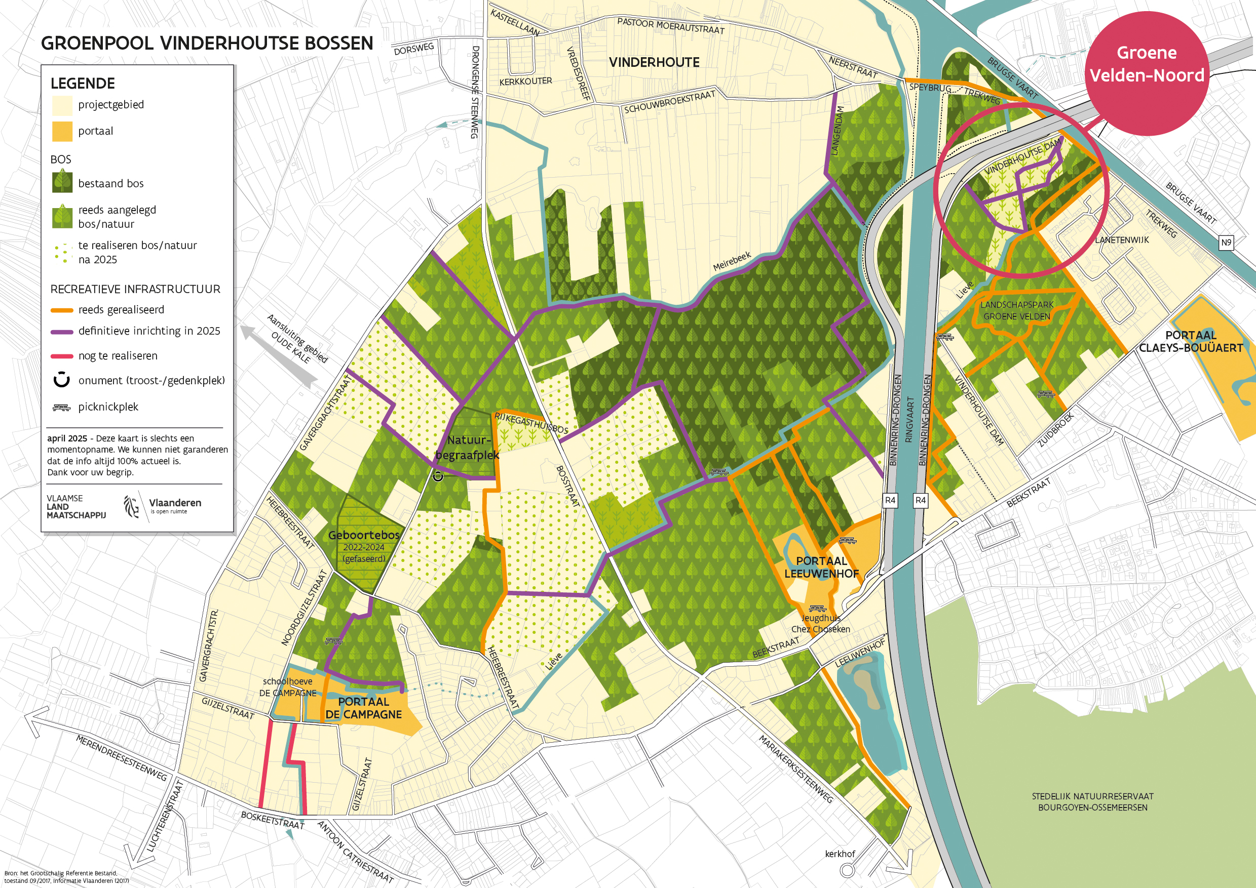 Kaart met stand van zaken van de beplantingen (april 2025)