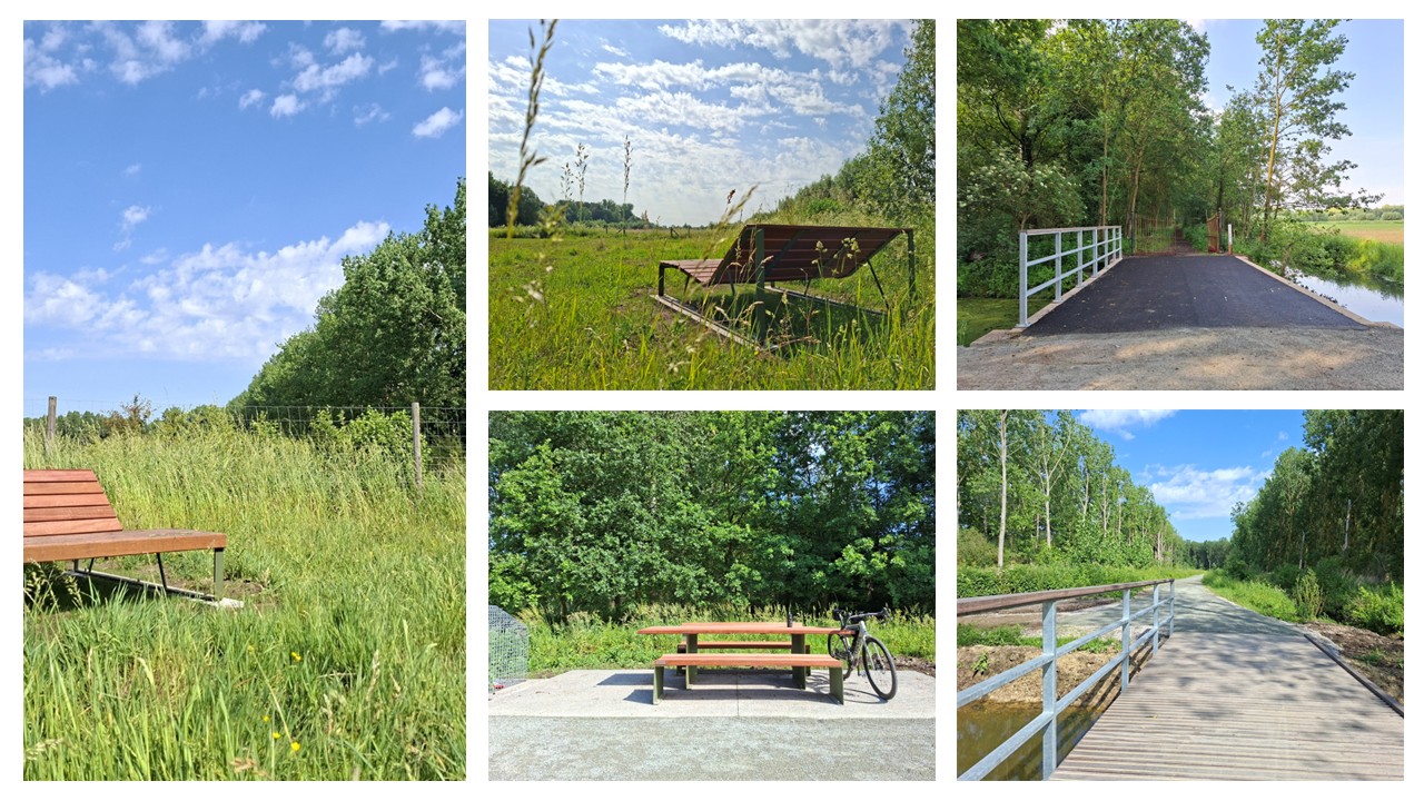 collage uitvoering na werken - recreatieve paden, zitbanken, brugjes