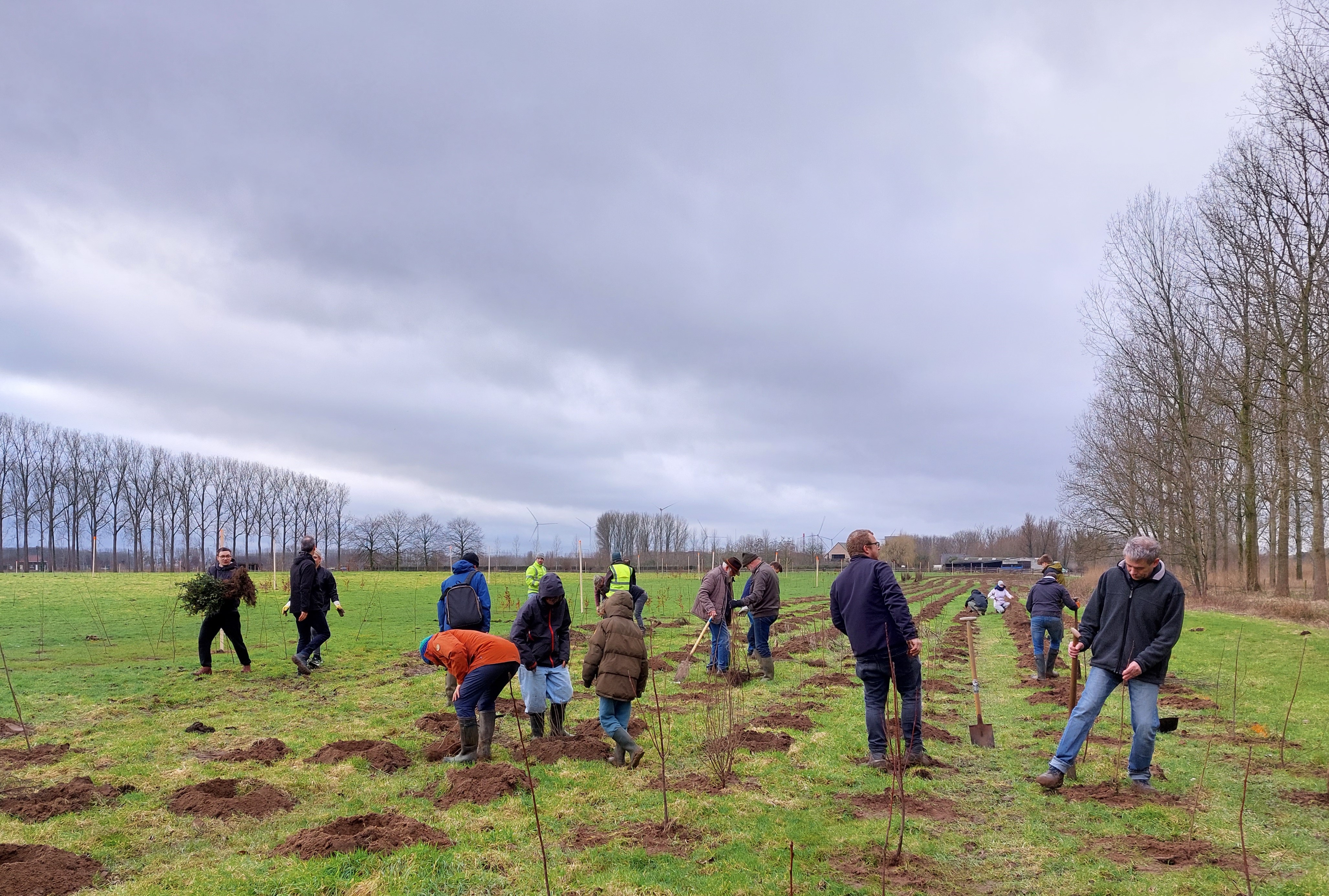 buurtbewoners planten bosrand aan