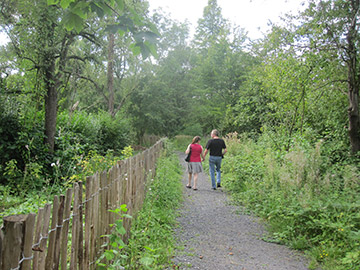 twee wandelaars op pad hand in hand