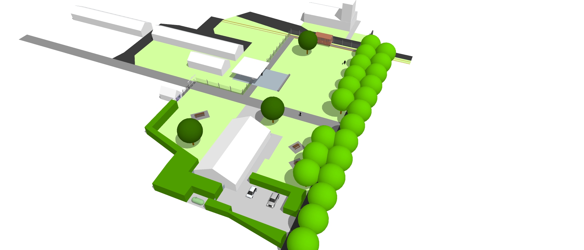 3D beeld 'inrichting onthaalplein rondom Kamphuis'