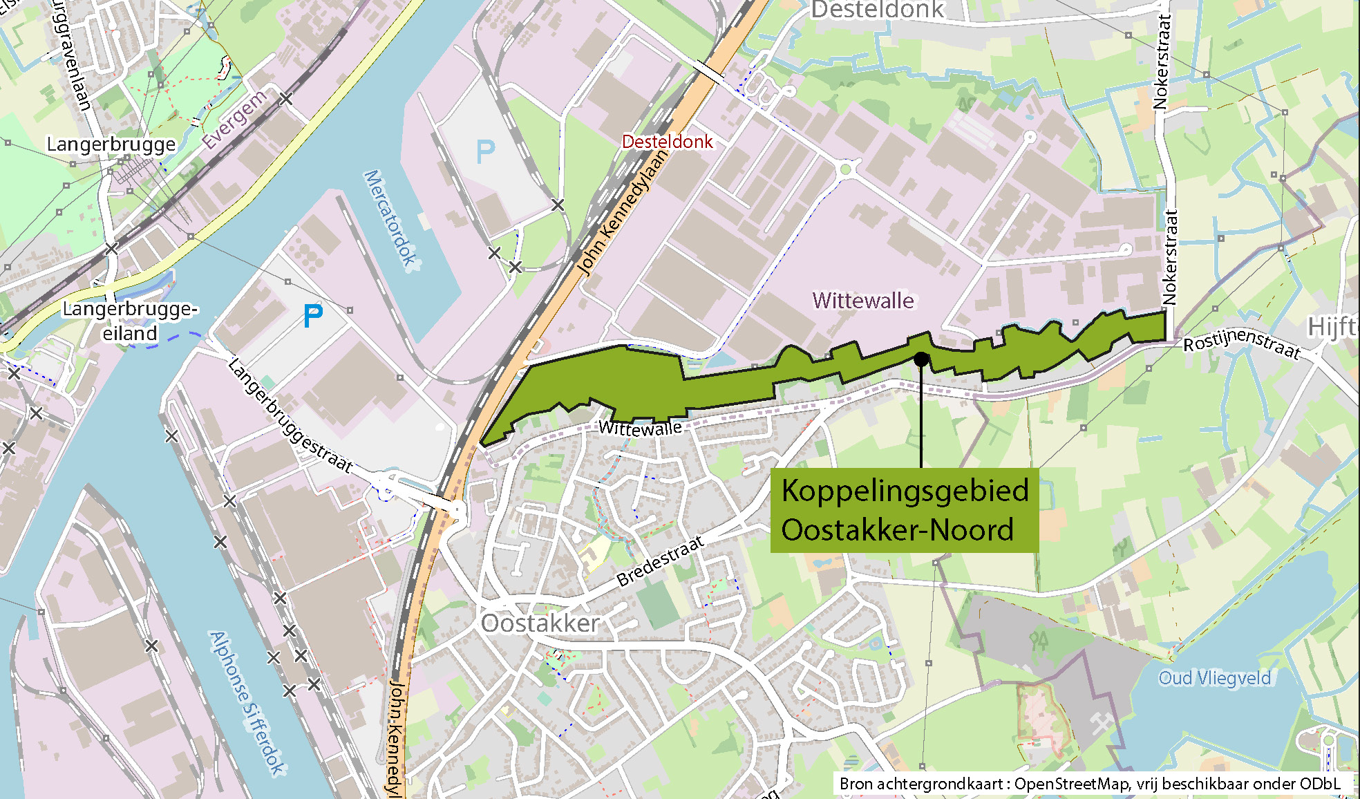 Situering koppelingsgebied Oostakker-Noord