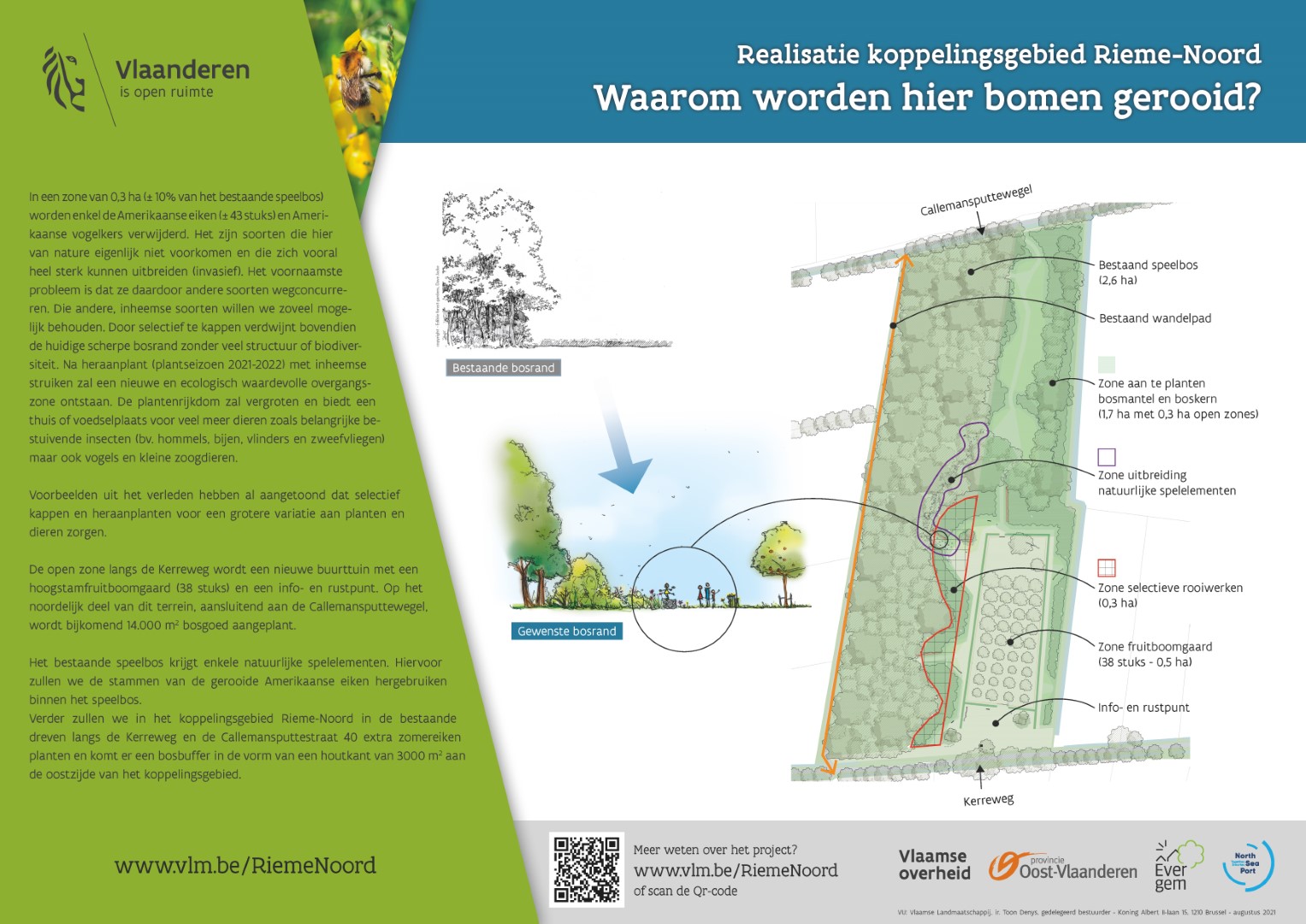 infobord over werken met uitleg over waarom van rooien bomen