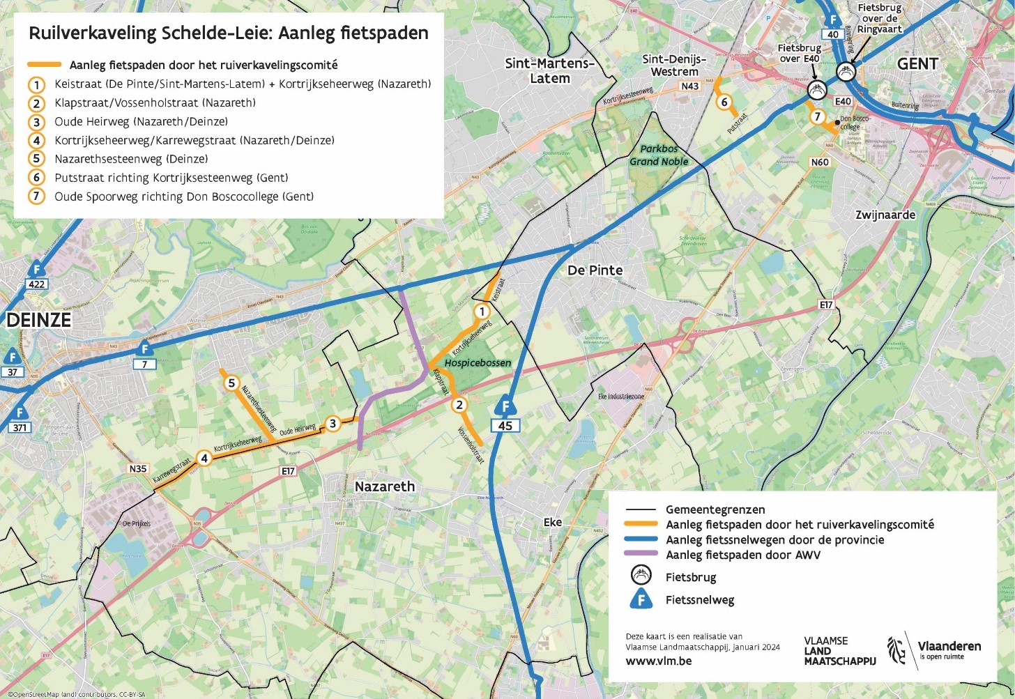 Kaart met aan te leggen fietspaden