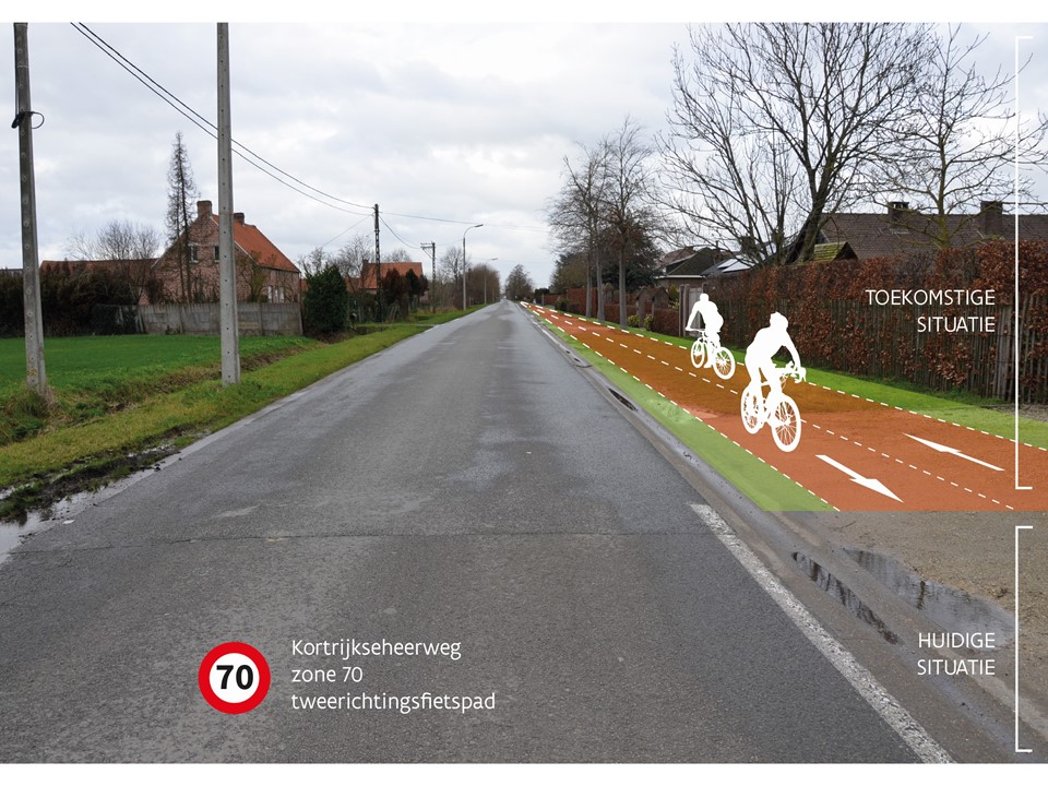 Visualisatie fietspaden Kortrijkseheerweg