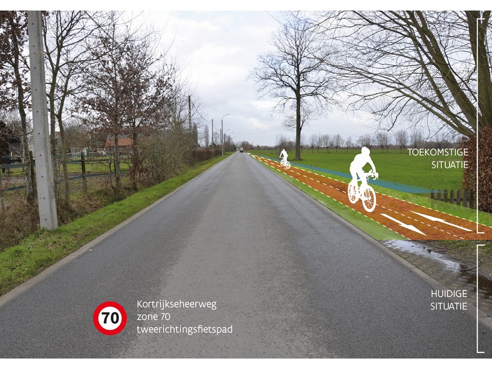 Visualisatie fietspaden Kortrijkseheerweg