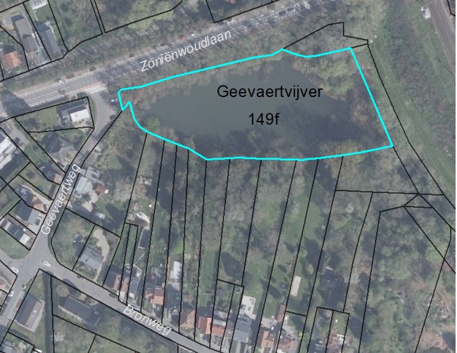 Foto toont de ligging van de Geevaertvijver op kaart