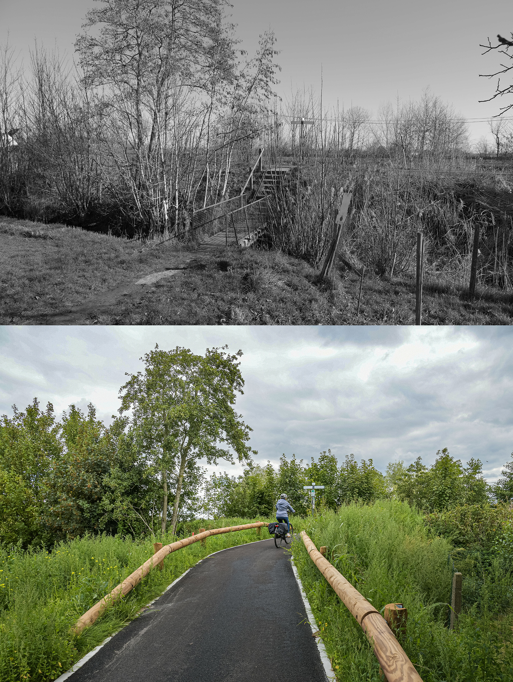 fietshelling voor en na, zicht vanaf de Zavel