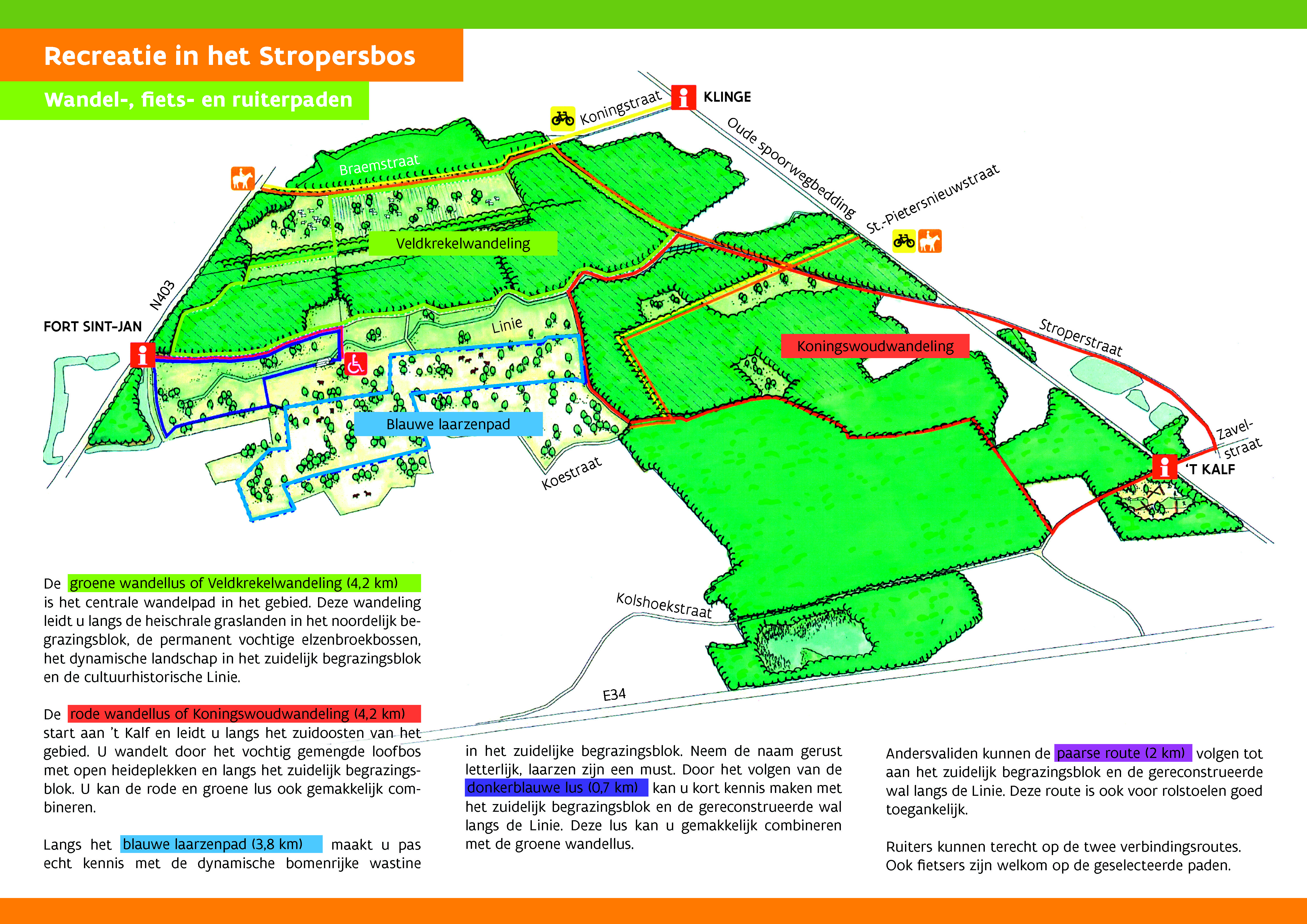 routekaart wandelen, fietsen en ruiteren