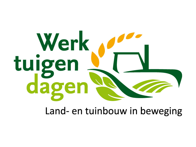 Logo werktuigendagen met tractor en slogan Land- en tuinbouw in beweging