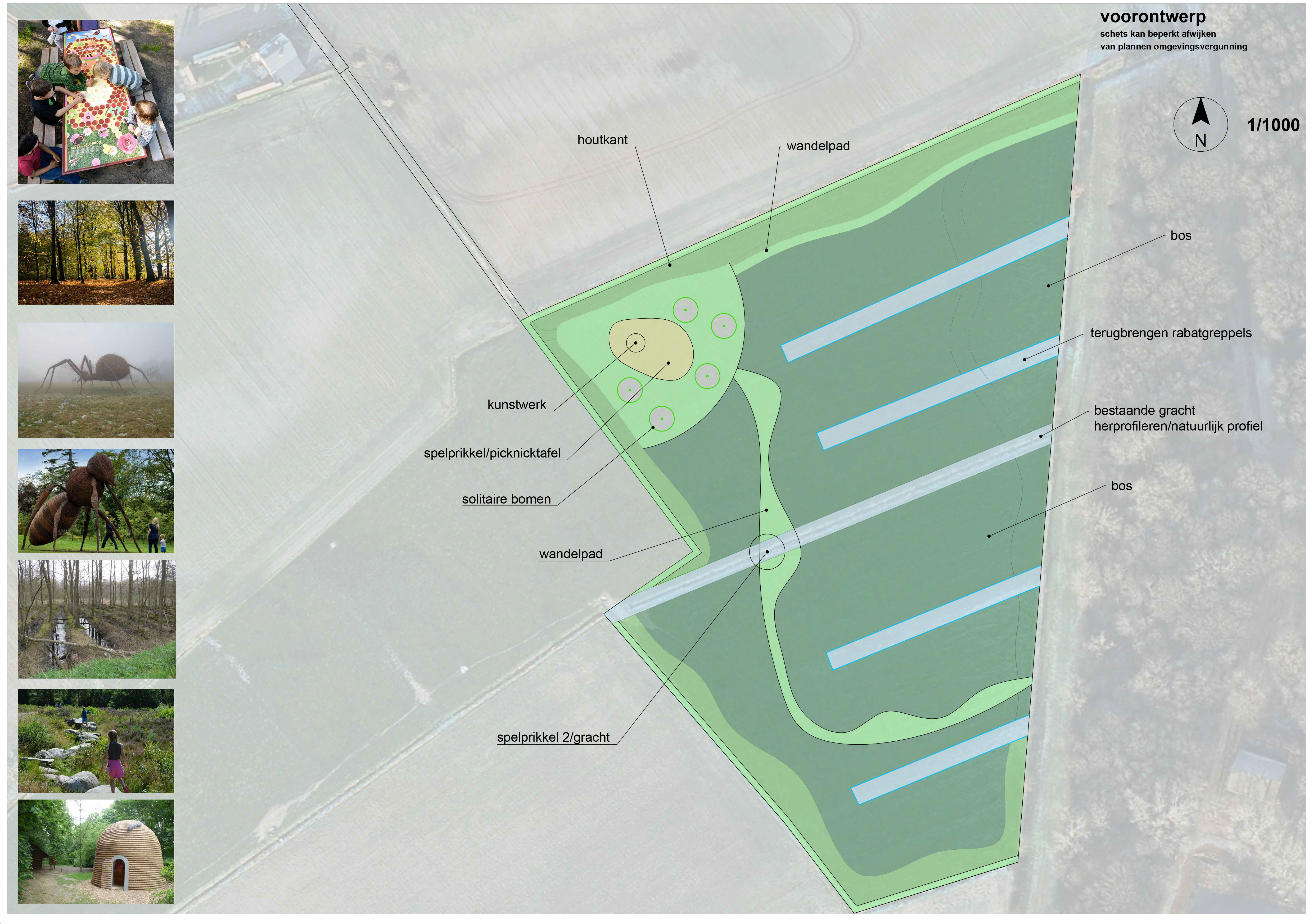 kaart 'inrichten onthaalpoort Os & Ezel, plaatsen Land Art en aanplant 8 ha extra bos'