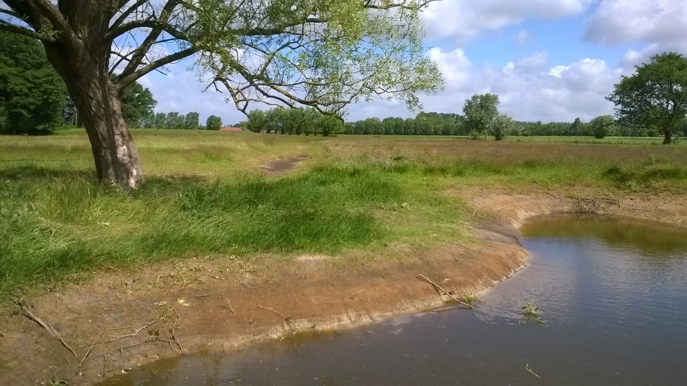 Reeds uitgevoerd landschapsplan met boomgaard, hagen, houtkanten, een ven, en geherprofileerde grachten